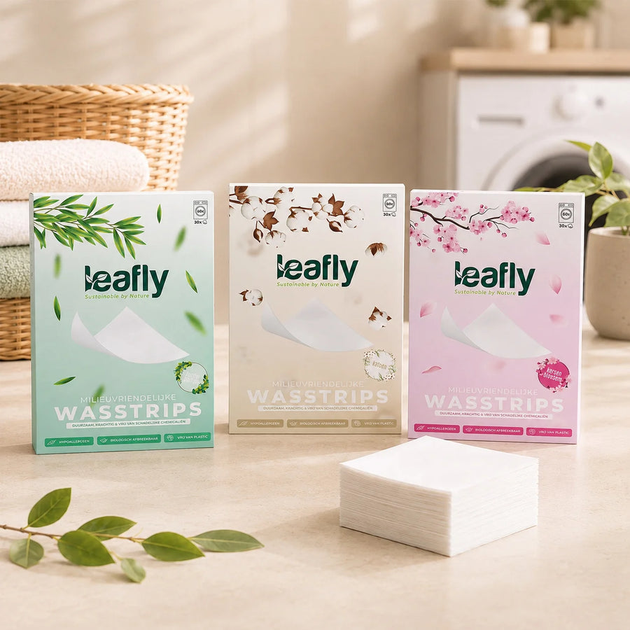 Leafly Wasstrips met de geuren Parfumvrij, Kersenbloesem en Katoen in duurzame verpakking